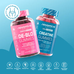 Bottiglie di caramelle gommose Novomins con decorazioni natalizie